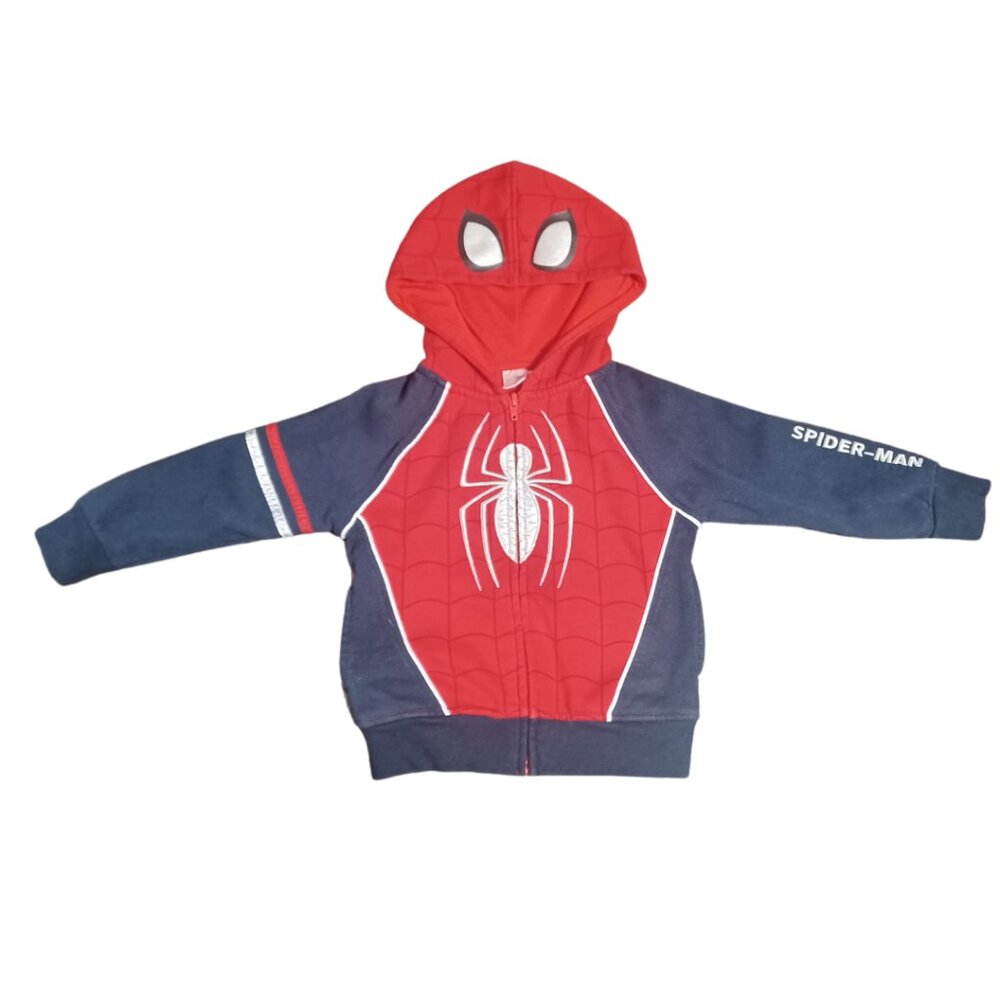 Marvel Spiderman Zip Up Hoodie Toddler 3T Red and Blue w/ Silver Spider & Eyes